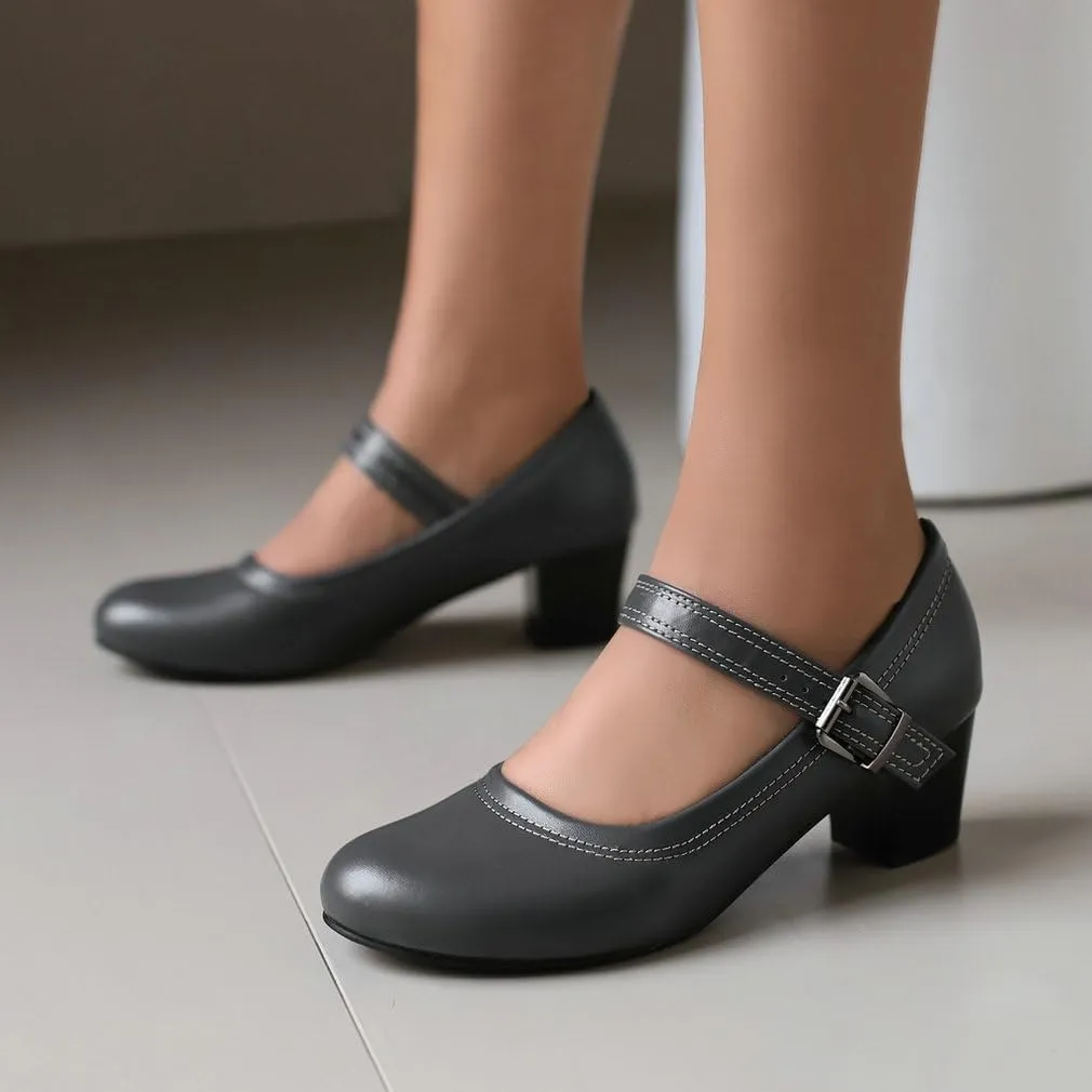 DINTAHA Womens Chunky Low Heel Mary Jane Shoes Vintage Heels Retro Dress Shoes