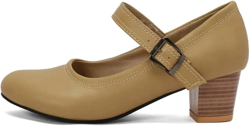 DINTAHA Womens Chunky Low Heel Mary Jane Shoes Vintage Heels Retro Dress Shoes