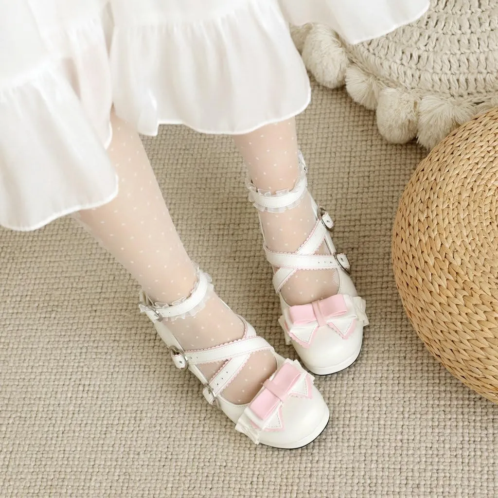 DINTAHA Womens Kawaii Goth Lolita Platform Shoes Chunky Mary Janes with Bow Cute Cosplay Shoes
