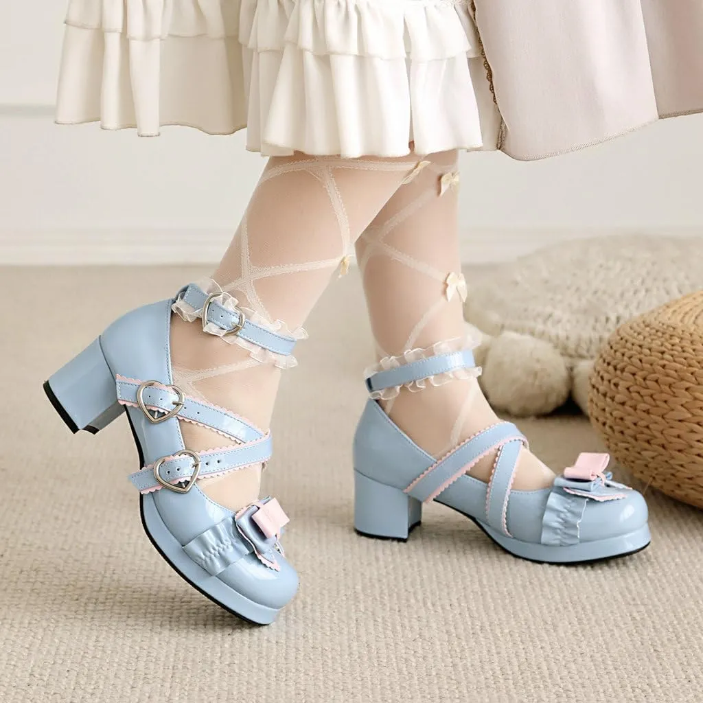 DINTAHA Womens Kawaii Goth Lolita Platform Shoes Chunky Mary Janes with Bow Cute Cosplay Shoes