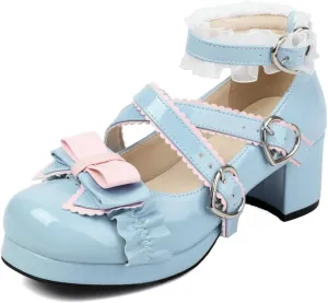 DINTAHA Womens Kawaii Goth Lolita Platform Shoes Chunky Mary Janes with Bow Cute Cosplay Shoes
