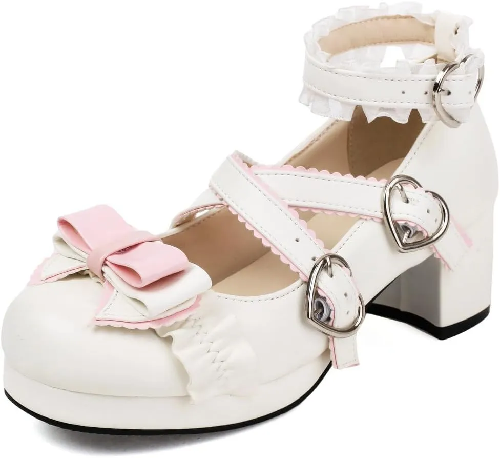 DINTAHA Womens Kawaii Goth Lolita Platform Shoes Chunky Mary Janes with Bow Cute Cosplay Shoes