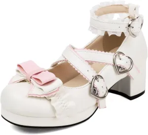DINTAHA Womens Kawaii Goth Lolita Platform Shoes Chunky Mary Janes with Bow Cute Cosplay Shoes