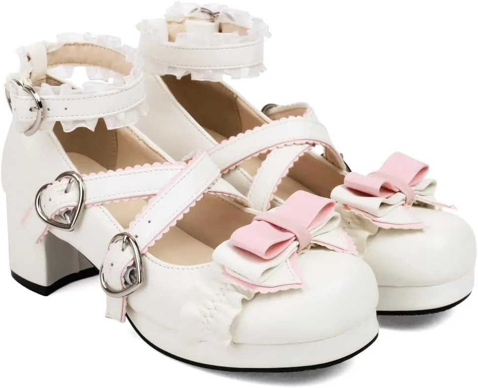 DINTAHA Womens Kawaii Goth Lolita Platform Shoes Chunky Mary Janes with Bow Cute Cosplay Shoes