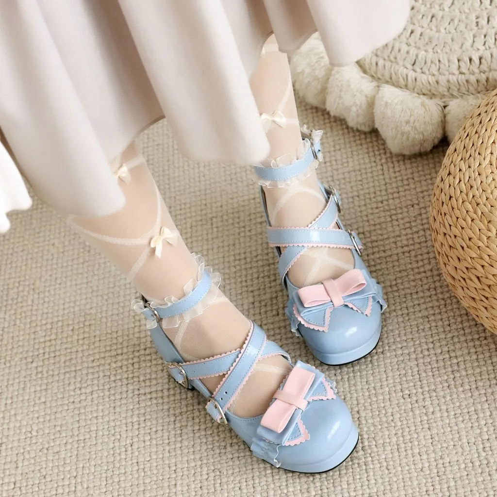 DINTAHA Womens Kawaii Goth Lolita Platform Shoes Chunky Mary Janes with Bow Cute Cosplay Shoes