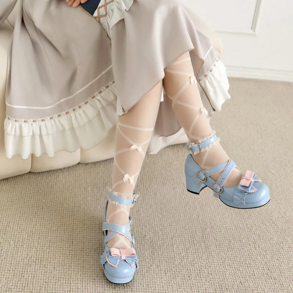 DINTAHA Womens Kawaii Goth Lolita Platform Shoes Chunky Mary Janes with Bow Cute Cosplay Shoes