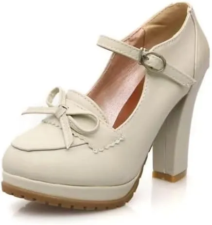 Elbslutt Women's Platform Loafer Oxford Heels Block Chunky High Heel Penny Loafers Pumps Ankle Strap Closed Toe Slip On Lolita Cosplay Summer Casual Office Dress Shoes