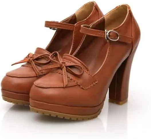 Elbslutt Women's Platform Loafer Oxford Heels Block Chunky High Heel Penny Loafers Pumps Ankle Strap Closed Toe Slip On Lolita Cosplay Summer Casual Office Dress Shoes