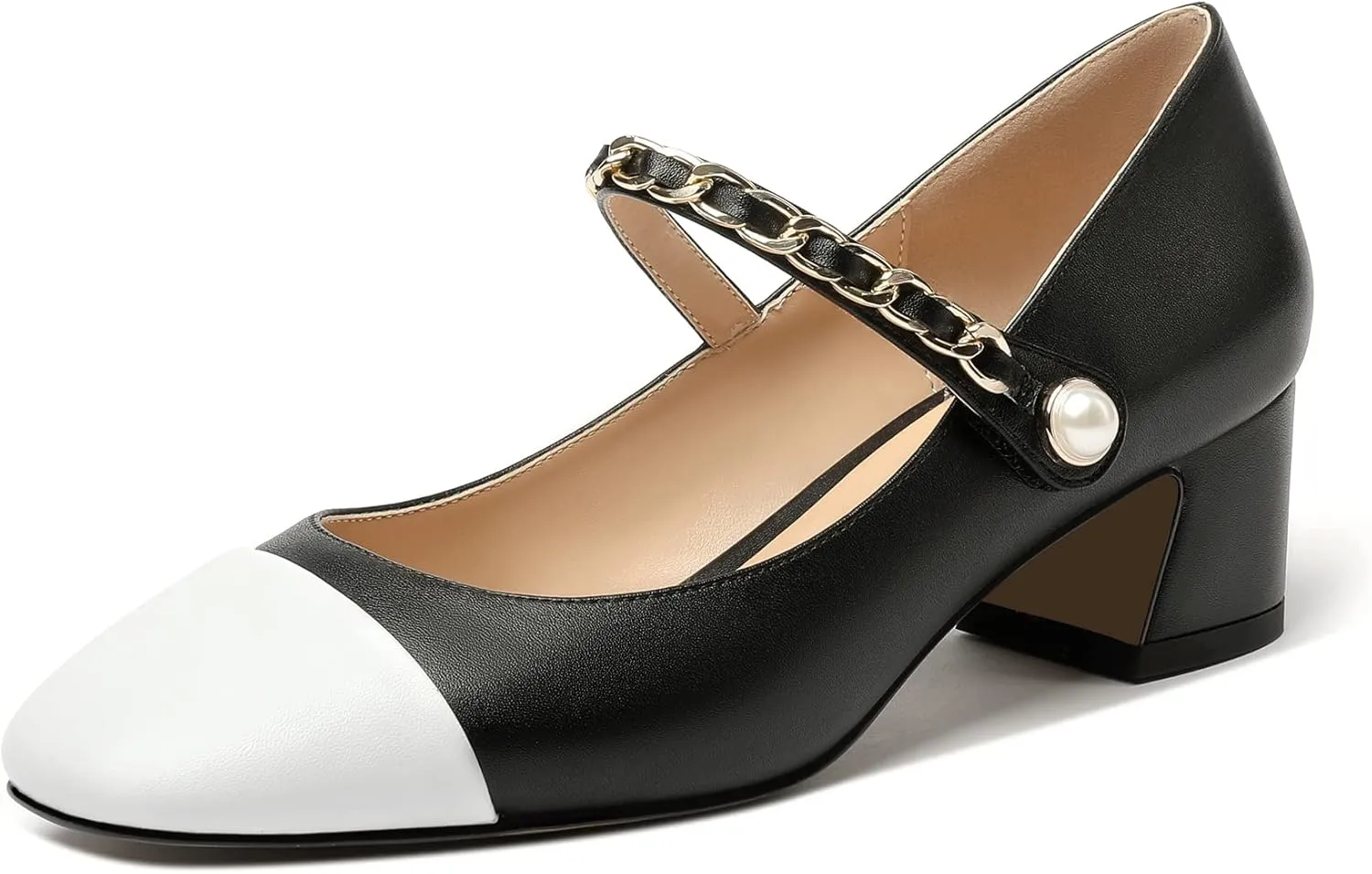 Eldof Women's Block Heeled Mary Janes Heels Square Cap Toe Low Chunky Heeled Pumps Office Wedding Dress Shoes 2 Inches