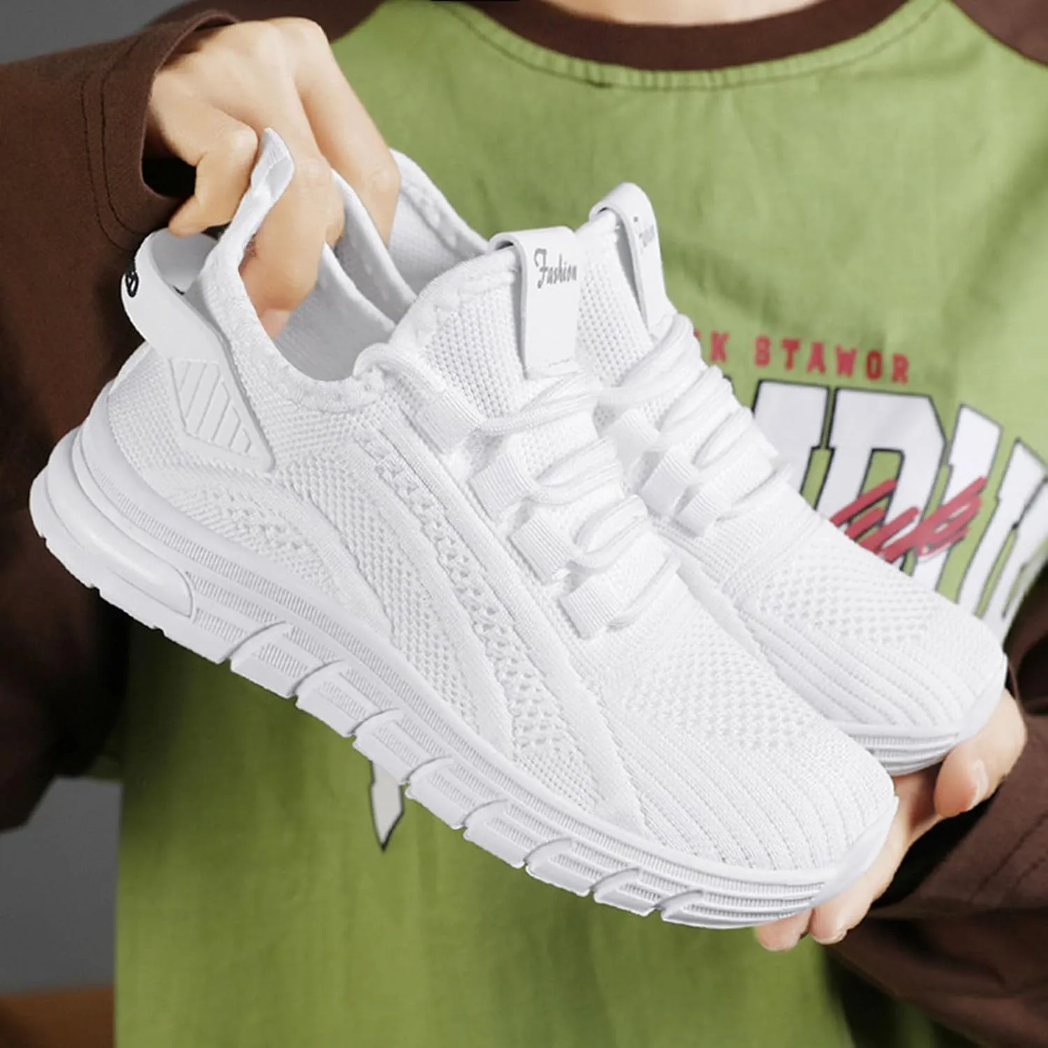 Flying Weaving Sneakers Women New Korean Fashion Round Head Lace Up Casual Shoes Thick Bottom Running Shoes Working