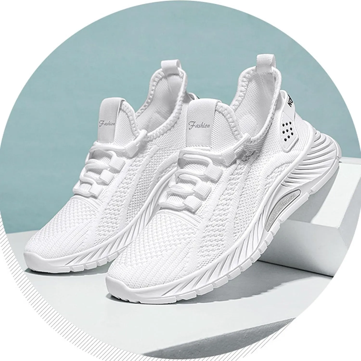 Flying Weaving Sneakers Women New Korean Fashion Round Head Lace Up Casual Shoes Thick Bottom Running Shoes Working