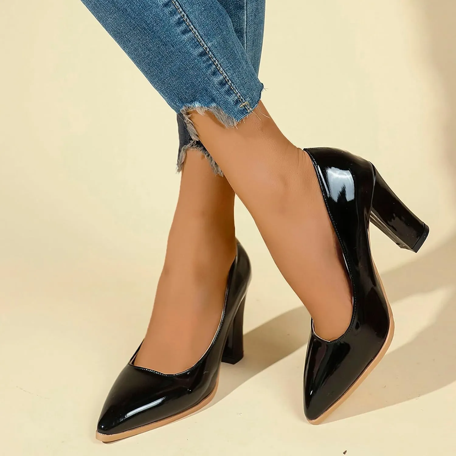 Heeled Mary Janes for Women Pointed Toe Office Shoe Closed Toe Block Heels Dress Shoes Elegant Work Shoes Loafers