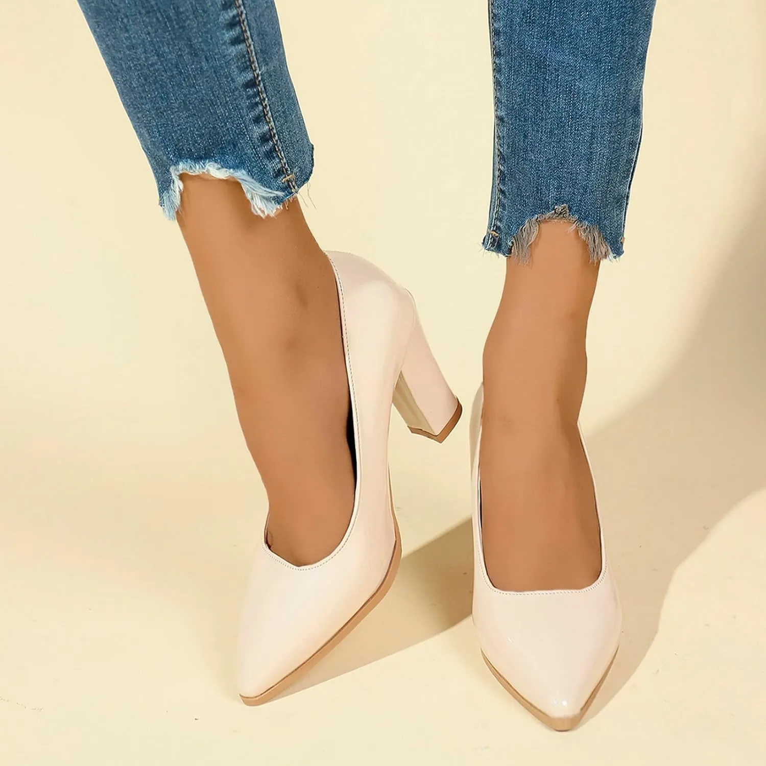 Heeled Mary Janes for Women Pointed Toe Office Shoe Closed Toe Block Heels Dress Shoes Elegant Work Shoes Loafers