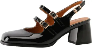 KOKOMOMO Chunky Patent Mary Jane Heels Goth Buckle Dress Shoes Square Toe Block Heel Pumps
