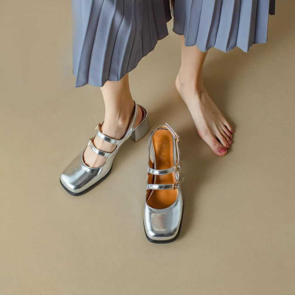 KOKOMOMO Chunky Patent Mary Jane Heels Goth Buckle Dress Shoes Square Toe Block Heel Pumps