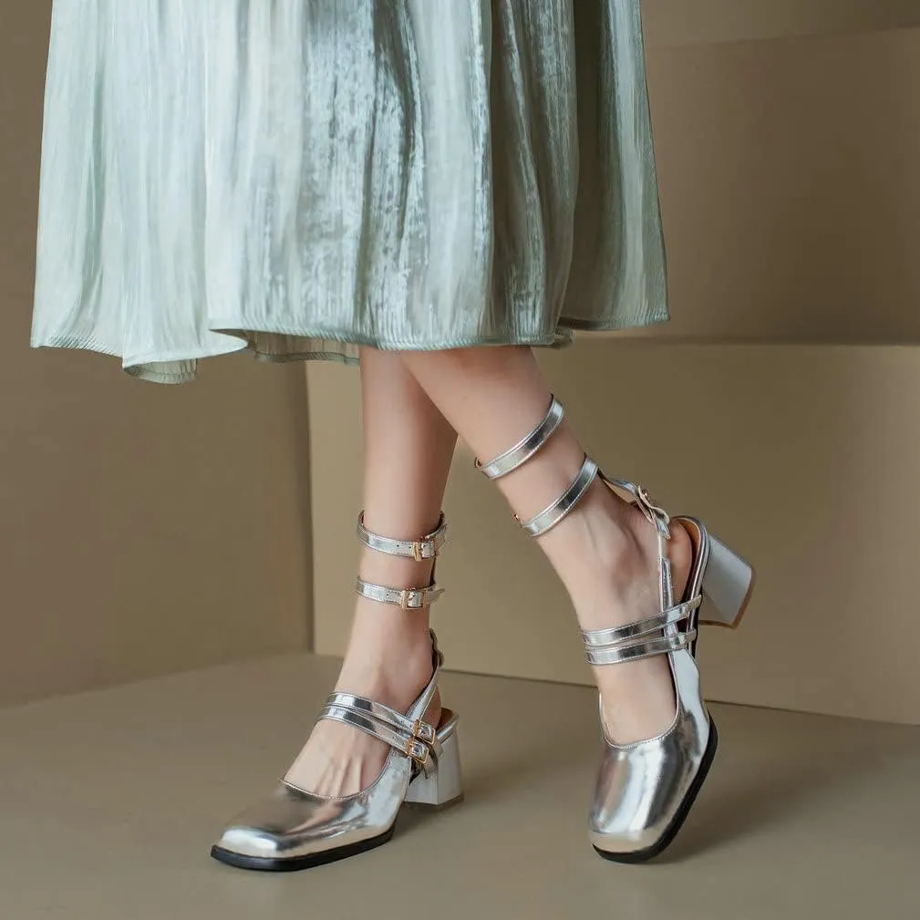 KOKOMOMO Chunky Patent Mary Jane Heels Goth Buckle Dress Shoes Square Toe Block Heel Pumps