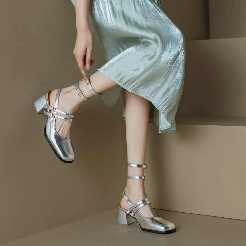 KOKOMOMO Chunky Patent Mary Jane Heels Goth Buckle Dress Shoes Square Toe Block Heel Pumps