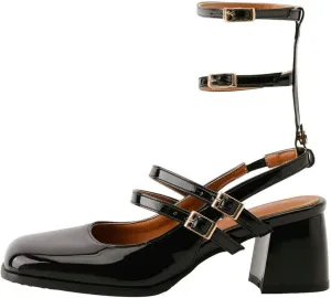 KOKOMOMO Chunky Patent Mary Jane Heels Goth Buckle Dress Shoes Square Toe Block Heel Pumps