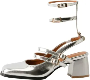 KOKOMOMO Chunky Patent Mary Jane Heels Goth Buckle Dress Shoes Square Toe Block Heel Pumps