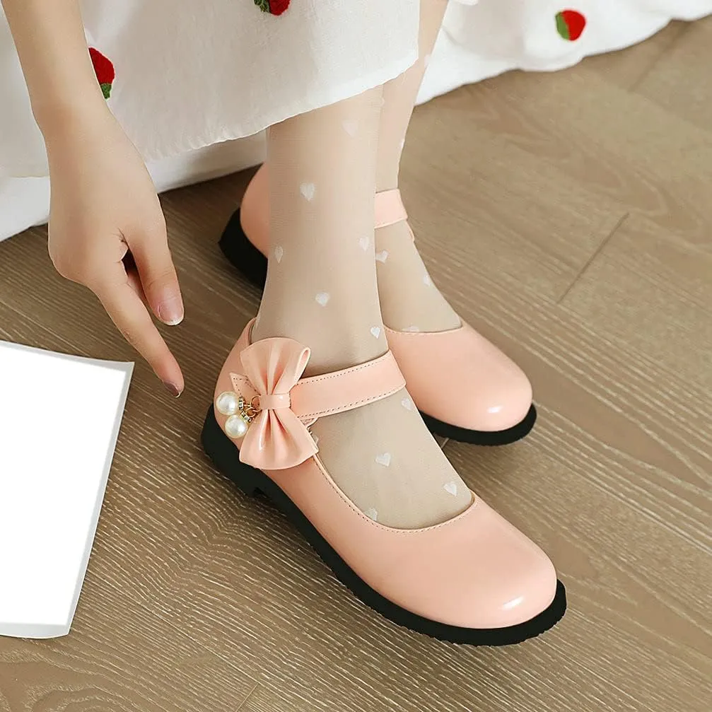 KOKOMOMO Womens Patent Leather Ballet Flats with Ankle Strap Bow Mary Janes