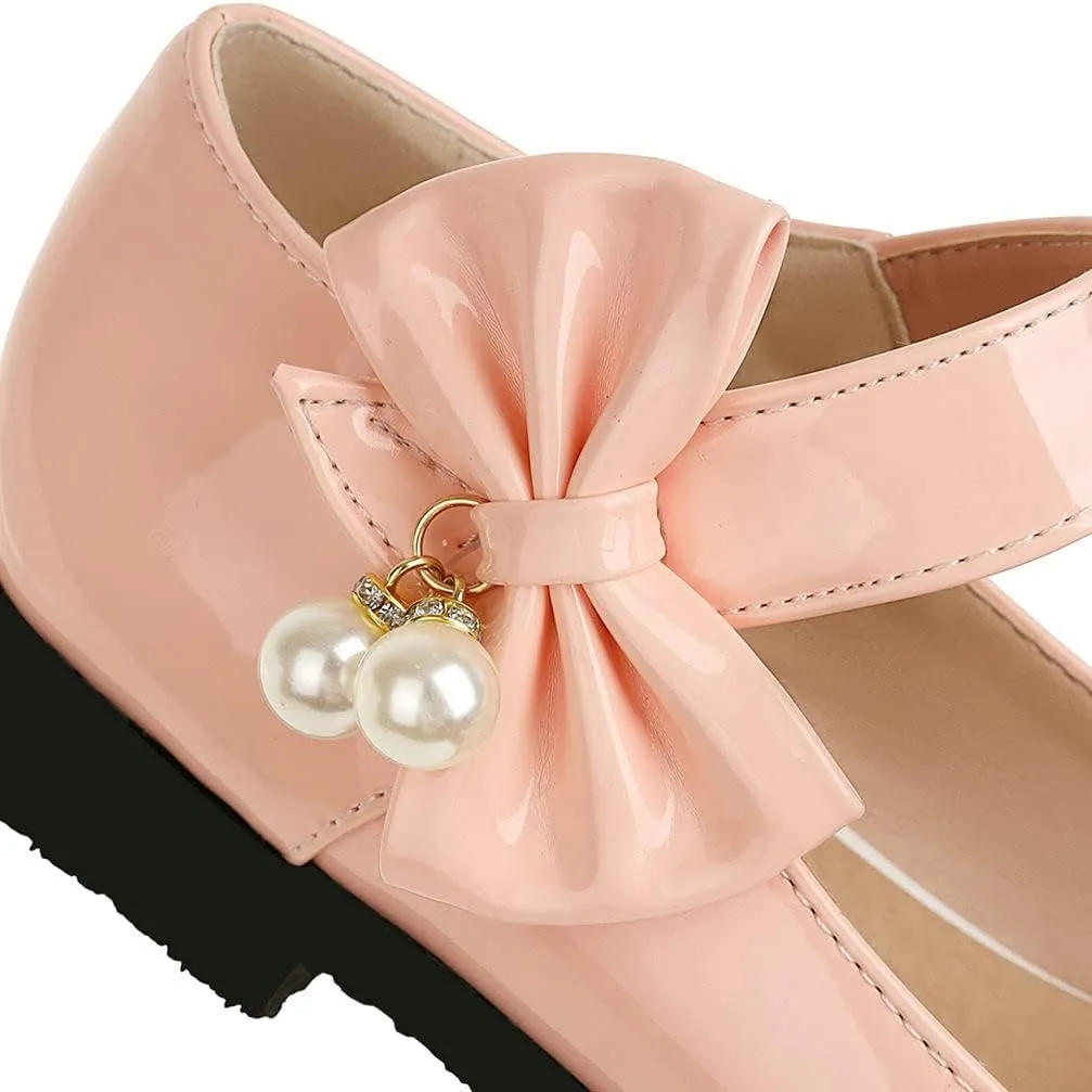 KOKOMOMO Womens Patent Leather Ballet Flats with Ankle Strap Bow Mary Janes