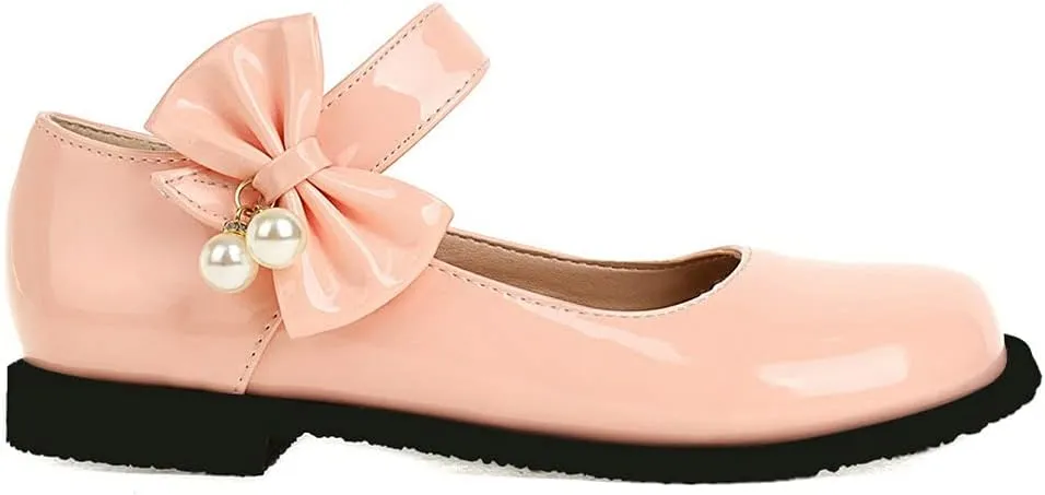 KOKOMOMO Womens Patent Leather Ballet Flats with Ankle Strap Bow Mary Janes