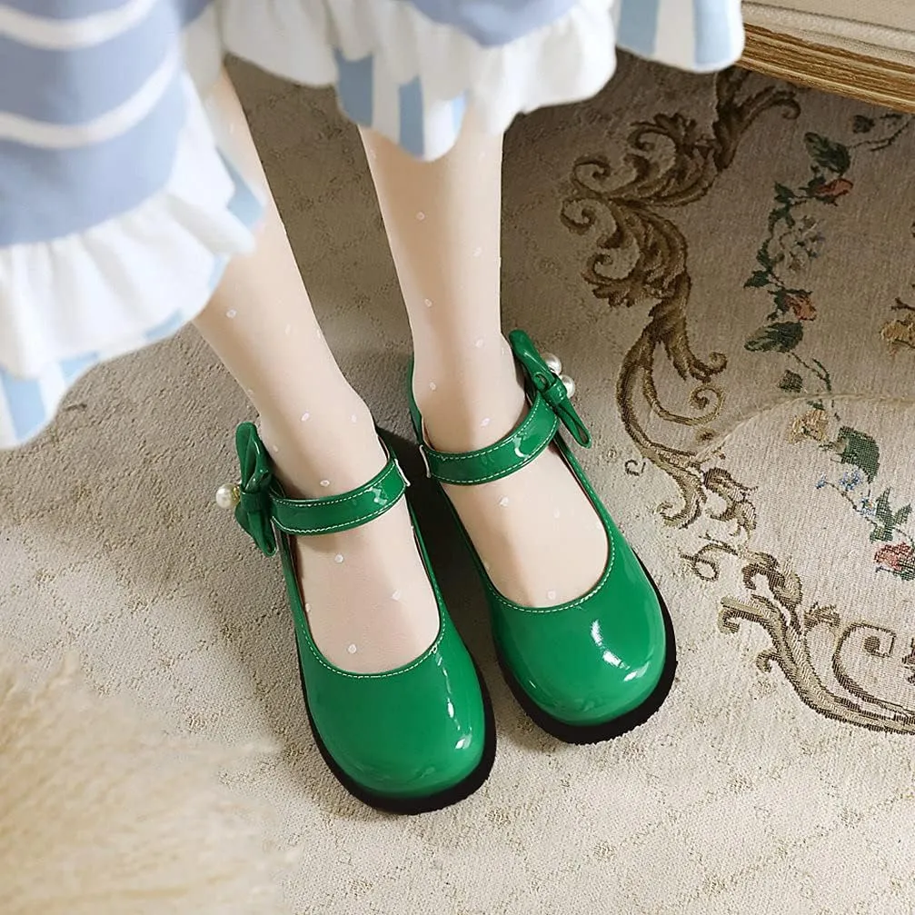 KOKOMOMO Womens Patent Leather Ballet Flats with Ankle Strap Bow Mary Janes