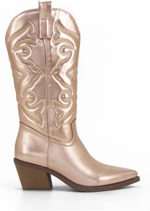 Ladmiple Cowboy Boots For Women Wide Calf Low Heel Pointed Toe Chunky Heel Cowgirl Embroidered Western Boots Pull On