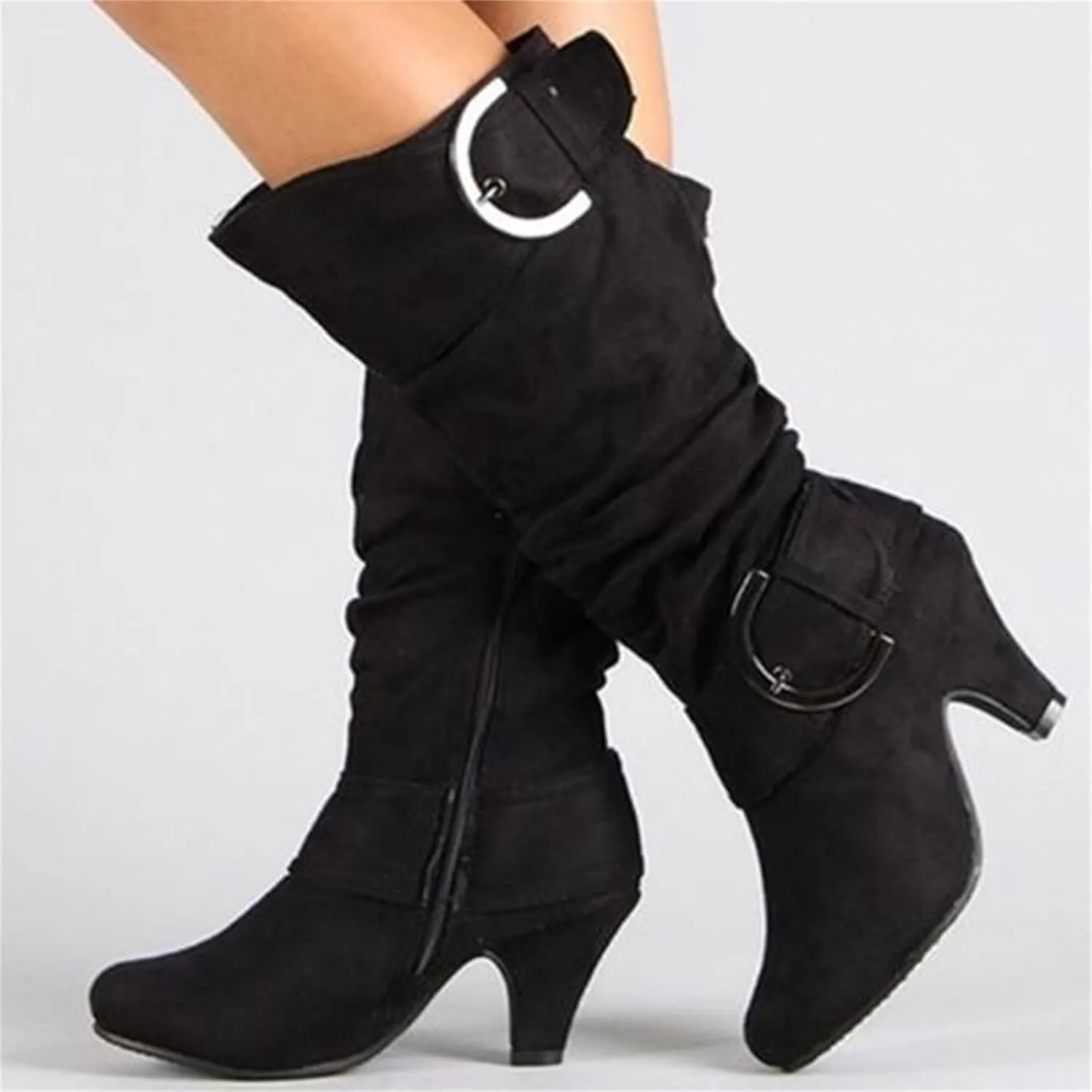 Ladmiple Cowgirl Boots Women Wide Calf Knee High Cowboy Boots Mid Heel Retro Fashion Tall Boot Pull On for Ladies