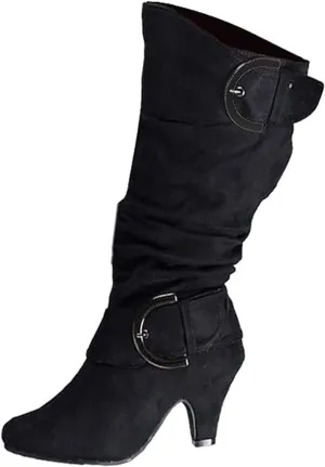 Ladmiple Cowgirl Boots Women Wide Calf Knee High Cowboy Boots Mid Heel Retro Fashion Tall Boot Pull On for Ladies