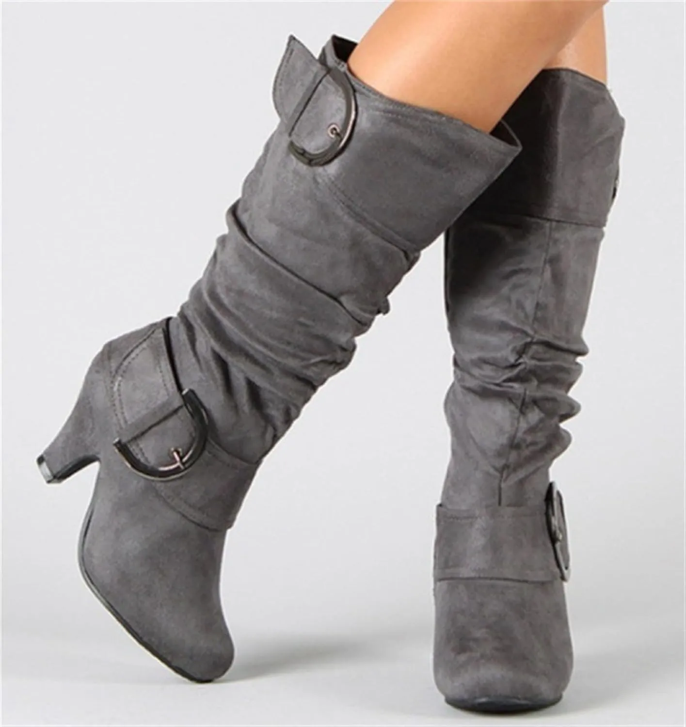 Ladmiple Cowgirl Boots Women Wide Calf Knee High Cowboy Boots Mid Heel Retro Fashion Tall Boot Pull On for Ladies