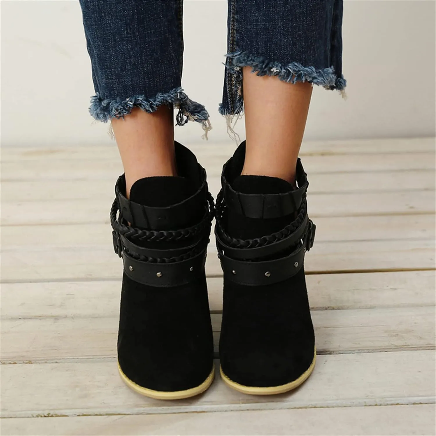 Lausiuoe Ankle Boots For Women Low Heel Dressy Vintage Cowgirl Boots Retro Short Western Wide Width Side Zipper Booties