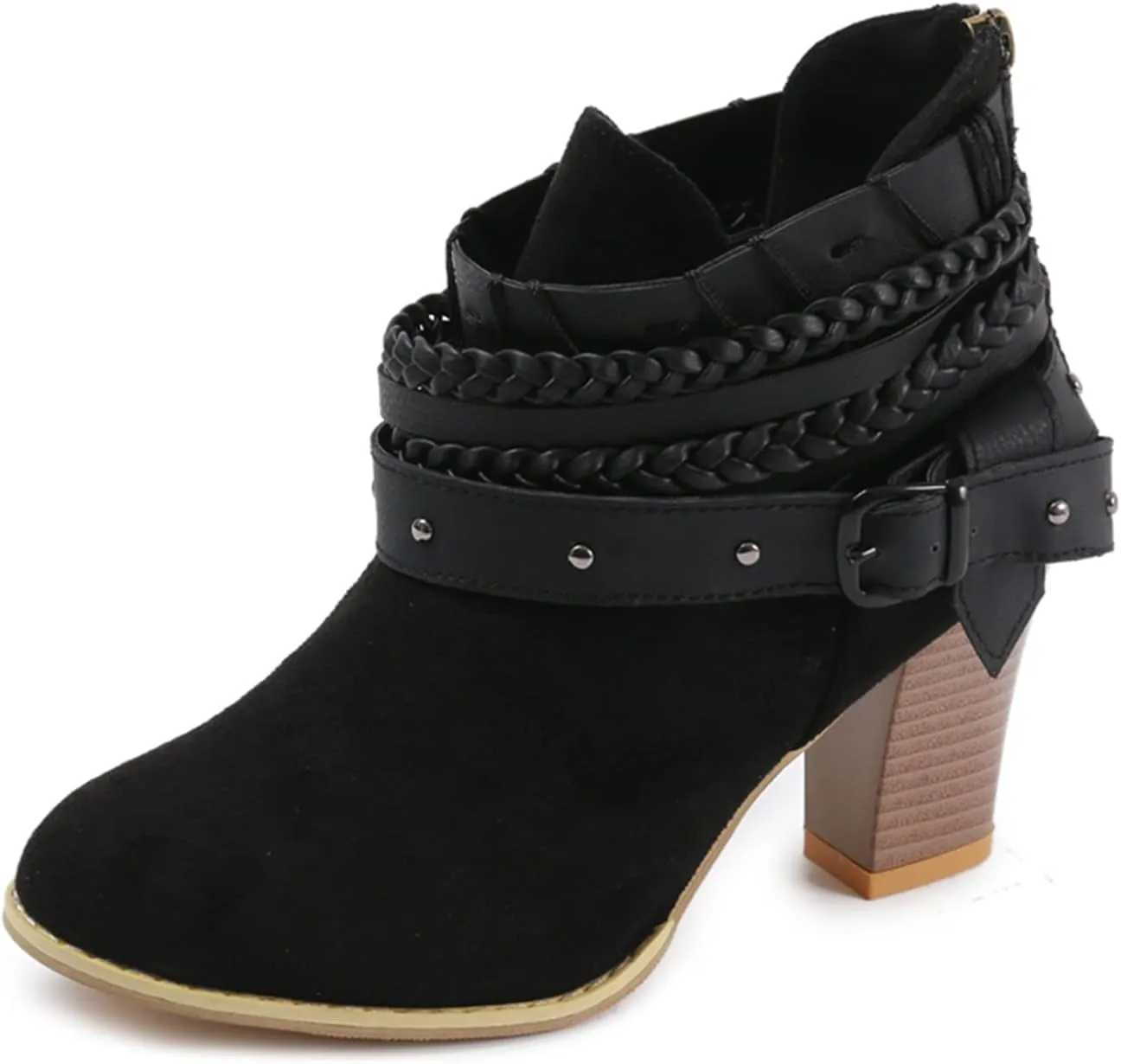 Lausiuoe Ankle Boots For Women Low Heel Dressy Vintage Cowgirl Boots Retro Short Western Wide Width Side Zipper Booties