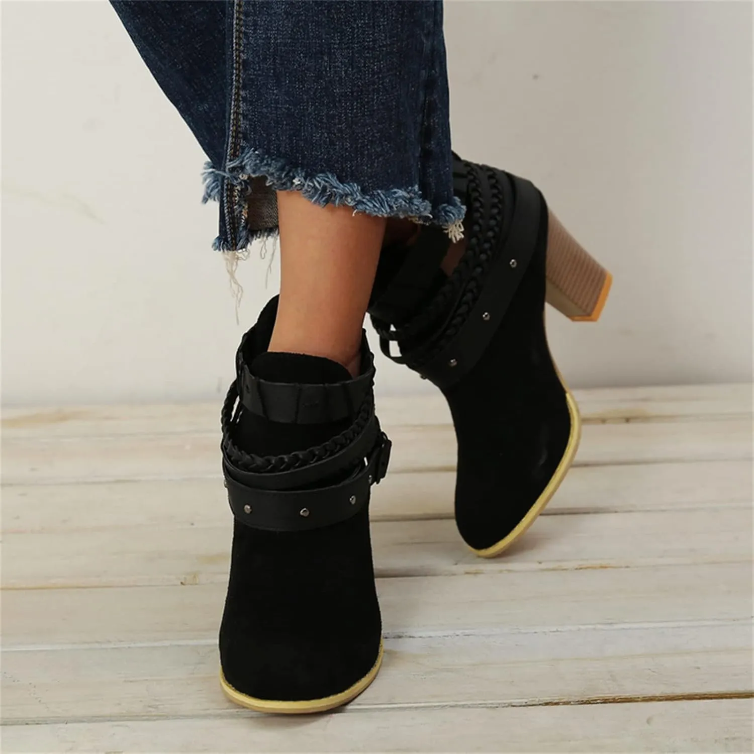 Lausiuoe Ankle Boots For Women Low Heel Dressy Vintage Cowgirl Boots Retro Short Western Wide Width Side Zipper Booties