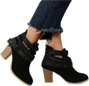 Lausiuoe Ankle Boots For Women Low Heel Dressy Vintage Cowgirl Boots Retro Short Western Wide Width Side Zipper Booties