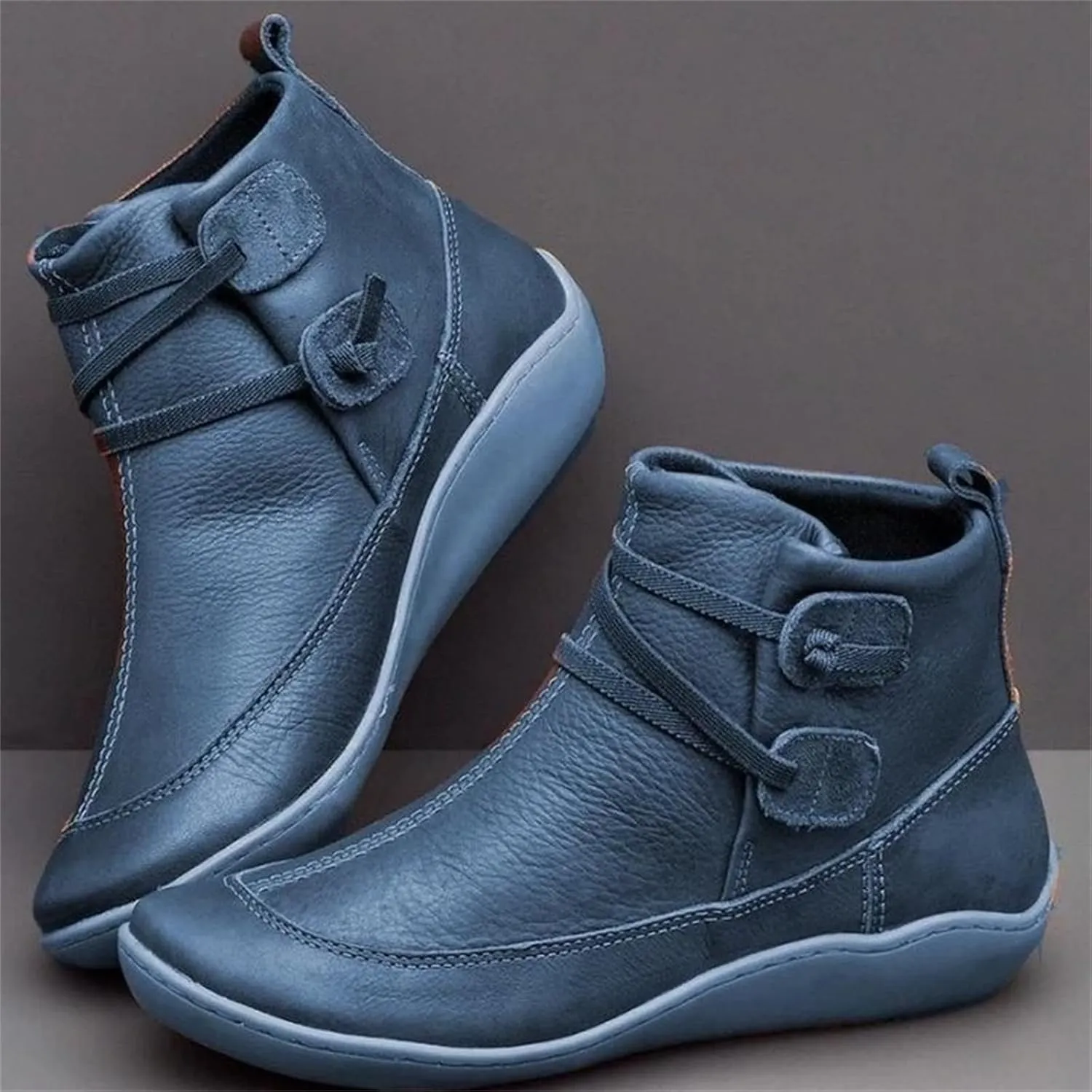Lausiuoe Ankle Boots For Women No Heel Casual Dressy Elastic Booties Ladies Flat Western Wide Width Fashion Boot Pull-On