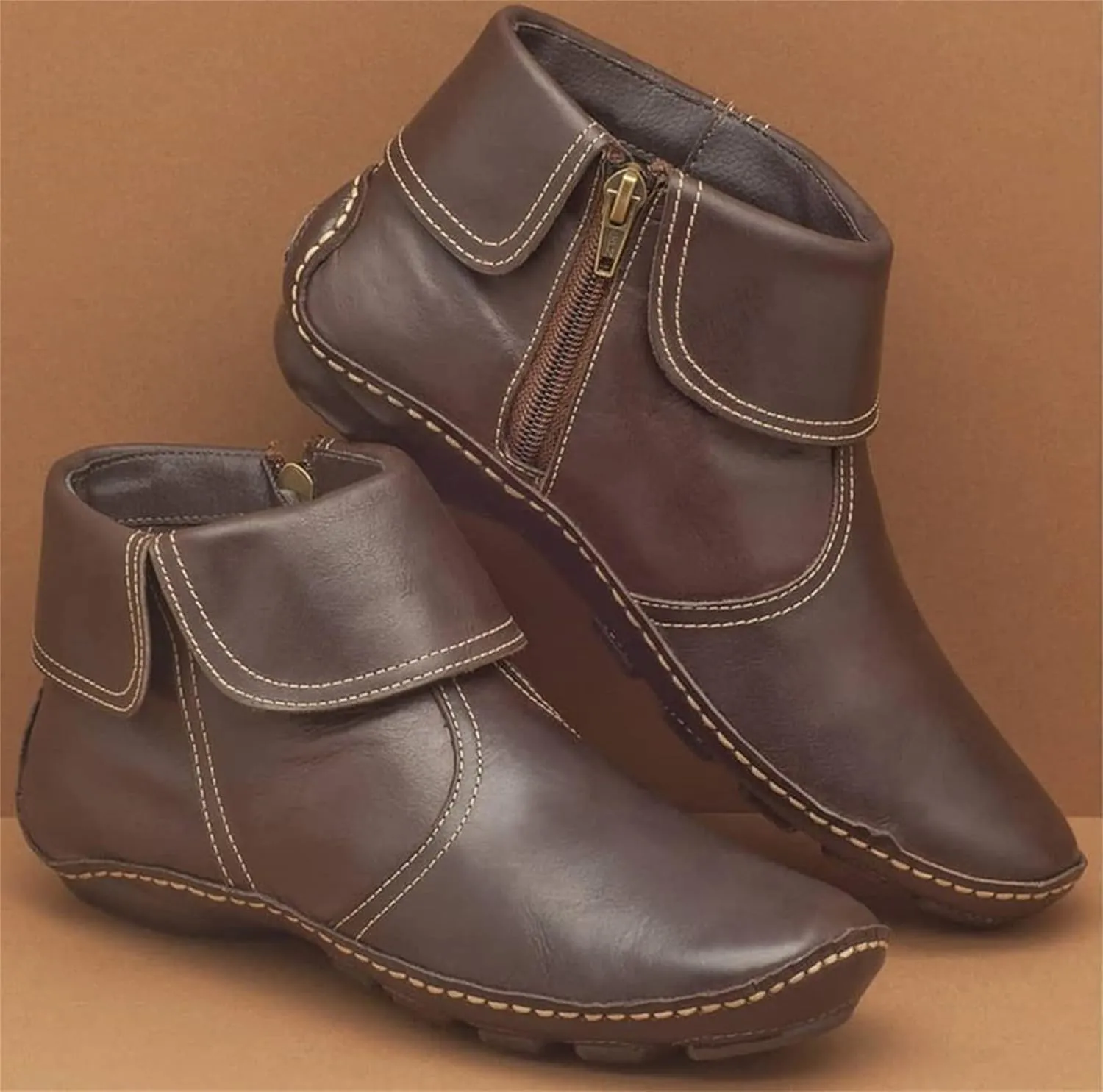 Lausiuoe Ankle Boots For Women No Heel Casual Dressy Vintage Retro Short Western Boots Ladies Elegant Flat Booties