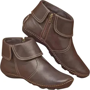 Lausiuoe Ankle Boots For Women No Heel Casual Dressy Vintage Retro Short Western Boots Ladies Elegant Flat Booties