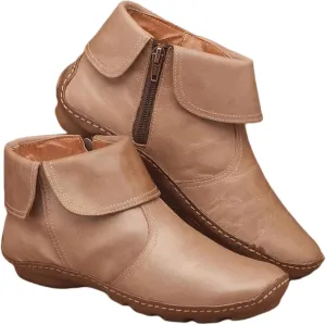 Lausiuoe Ankle Boots For Women No Heel Casual Dressy Vintage Retro Short Western Boots Ladies Elegant Flat Booties