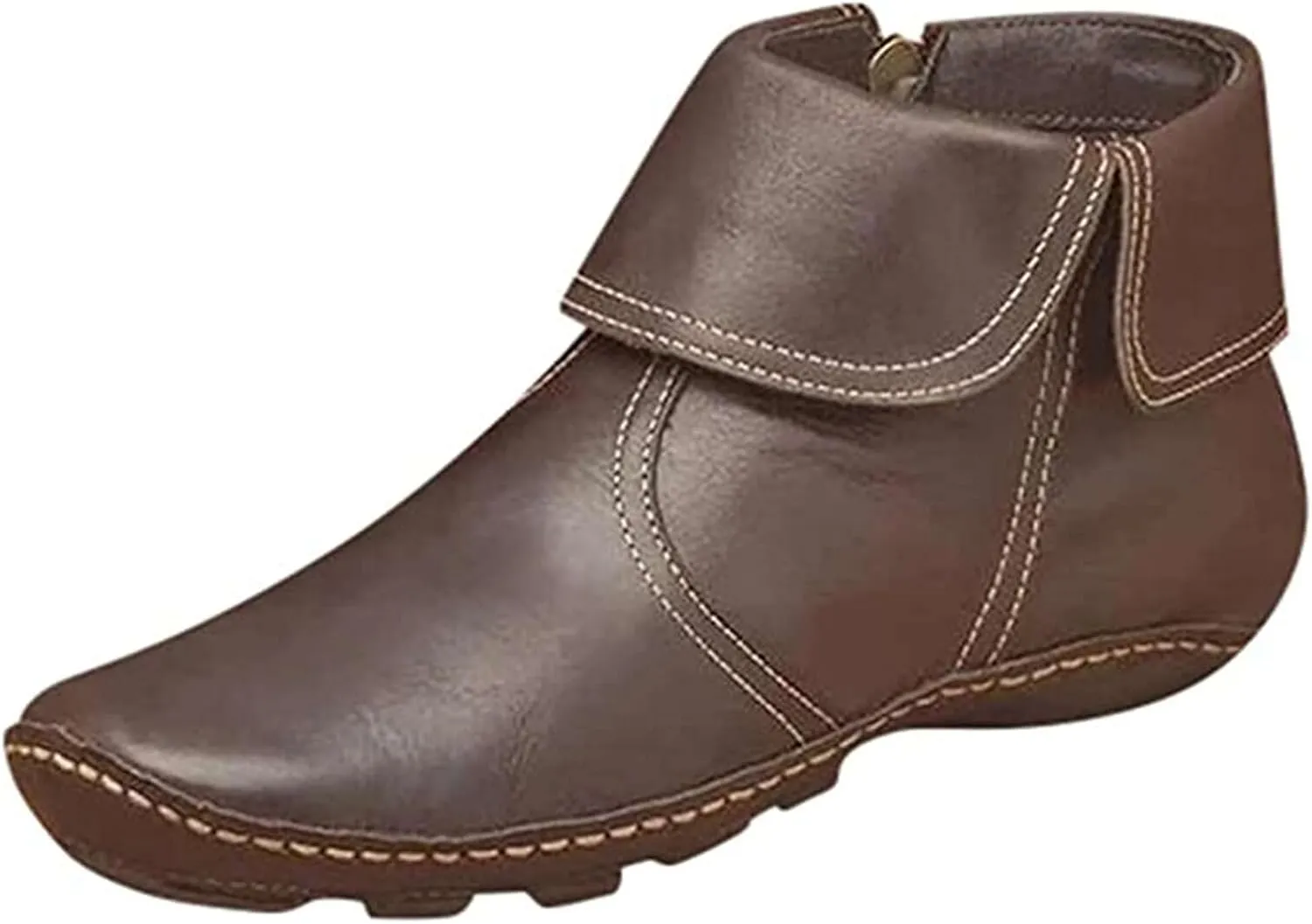 Lausiuoe Ankle Boots For Women No Heel Casual Dressy Vintage Retro Short Western Boots Ladies Elegant Flat Booties
