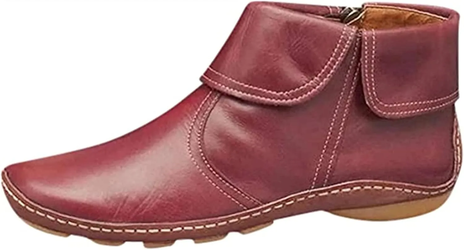 Lausiuoe Boots For Women Ankle Booties Flat Comfort Classic Ankle Boots Western Casual Dressy Wide Width Boot Pull-On