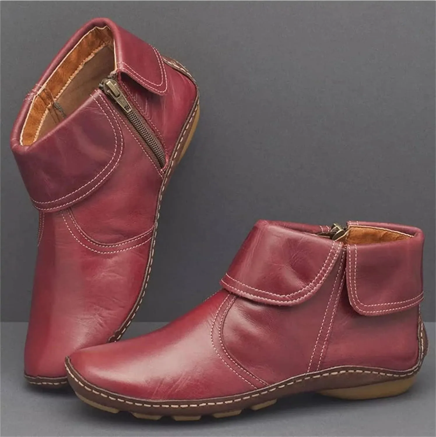 Lausiuoe Boots For Women Ankle Booties Flat Comfort Classic Ankle Boots Western Casual Dressy Wide Width Boot Pull-On