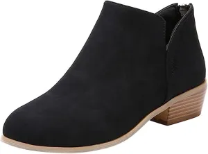 Lausiuoe Boots For Women Ankle Booties Sexy Low Heels Cowgirl Cowboy Chunky Stacked Mid Heel Zipper Western Short Boots
