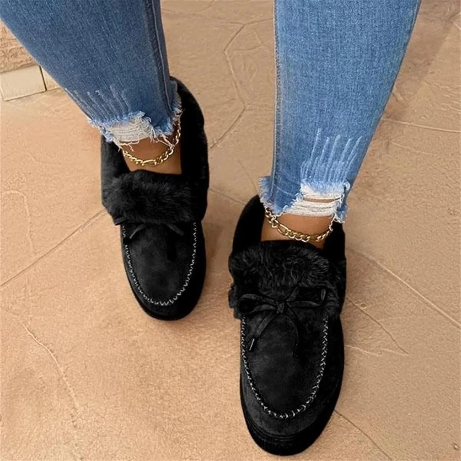 Lausiuoe Boots For Women Ankle Booties Winter Fuzzy Warm Fluffy House Shoes Silp On Comfortable Casual Loafers Slippers