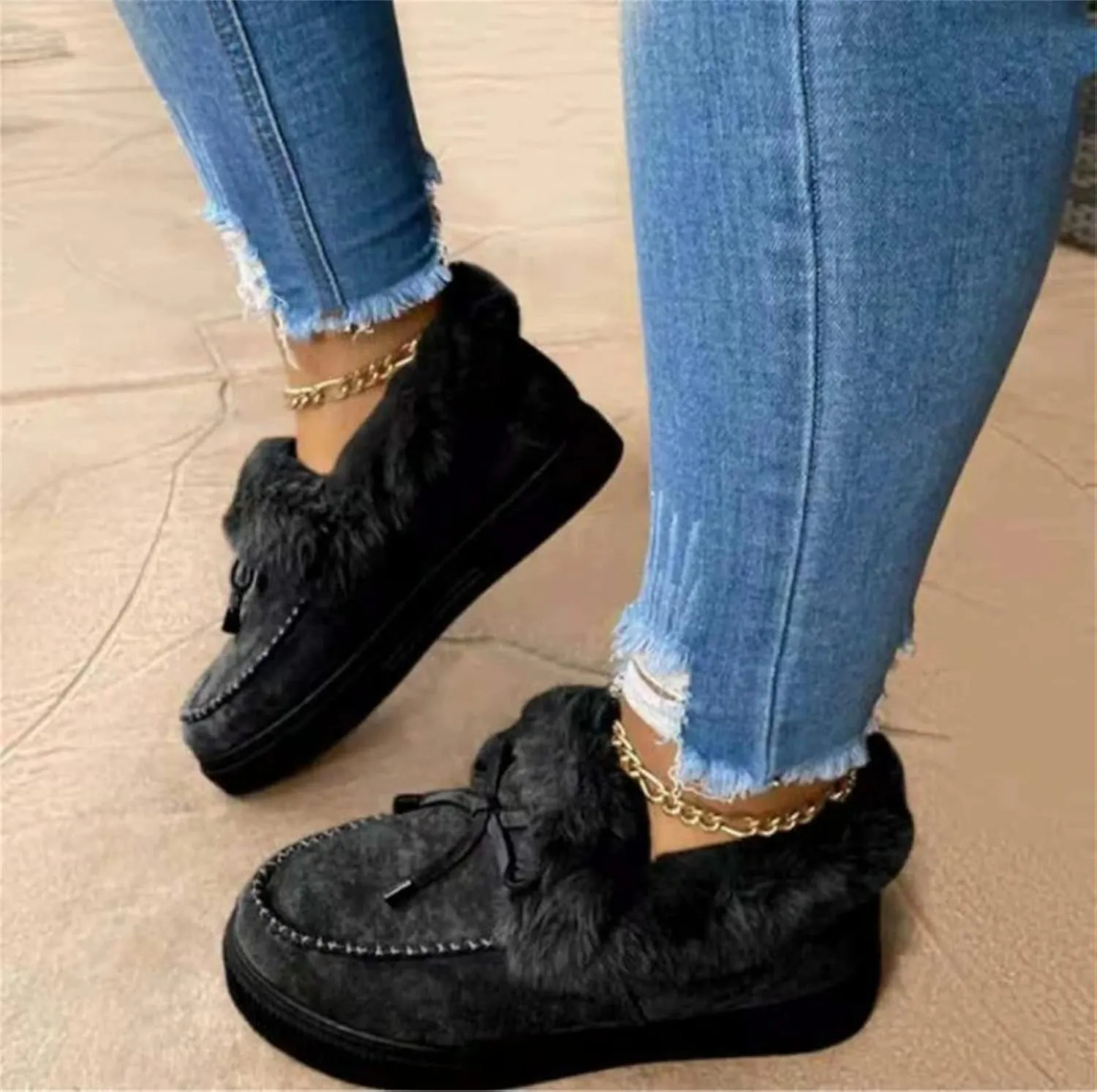 Lausiuoe Boots For Women Ankle Booties Winter Fuzzy Warm Fluffy House Shoes Silp On Comfortable Casual Loafers Slippers