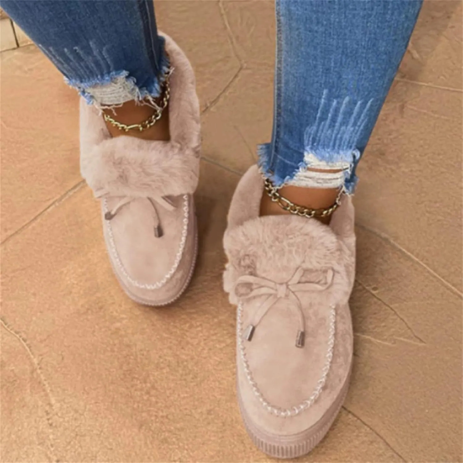 Lausiuoe Boots For Women Ankle Booties Winter Fuzzy Warm Fluffy House Shoes Silp On Comfortable Casual Loafers Slippers