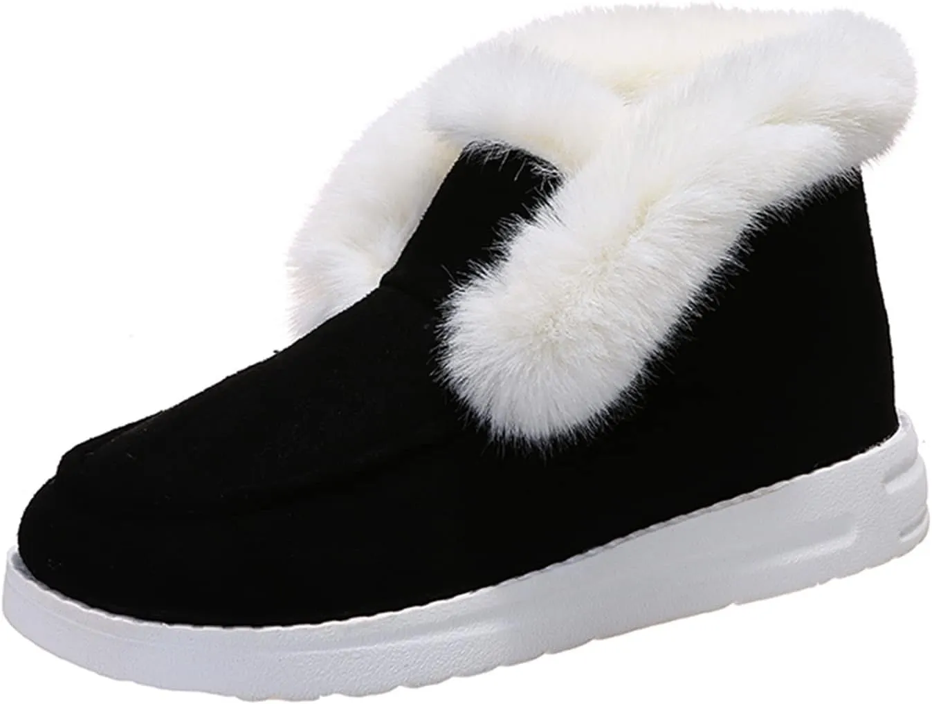 Lausiuoe Boots For Women Ankle Booties Winter Slip On Comfortable Snow Fuzzy Boots Fashion Casual Walking Shoes Loafers