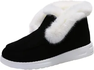 Lausiuoe Boots For Women Ankle Booties Winter Slip On Comfortable Snow Fuzzy Boots Fashion Casual Walking Shoes Loafers