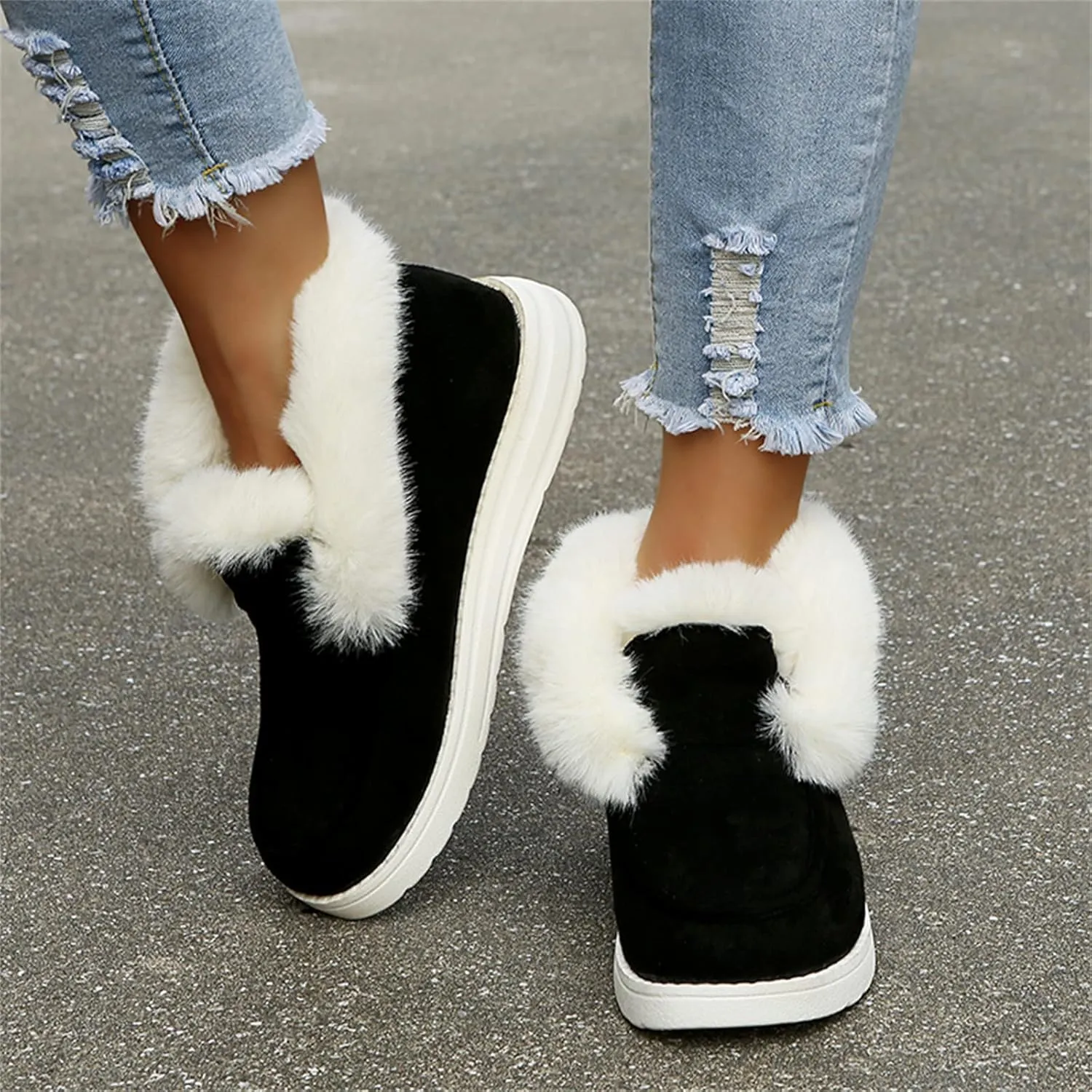 Lausiuoe Boots For Women Ankle Booties Winter Slip On Comfortable Snow Fuzzy Boots Fashion Casual Walking Shoes Loafers