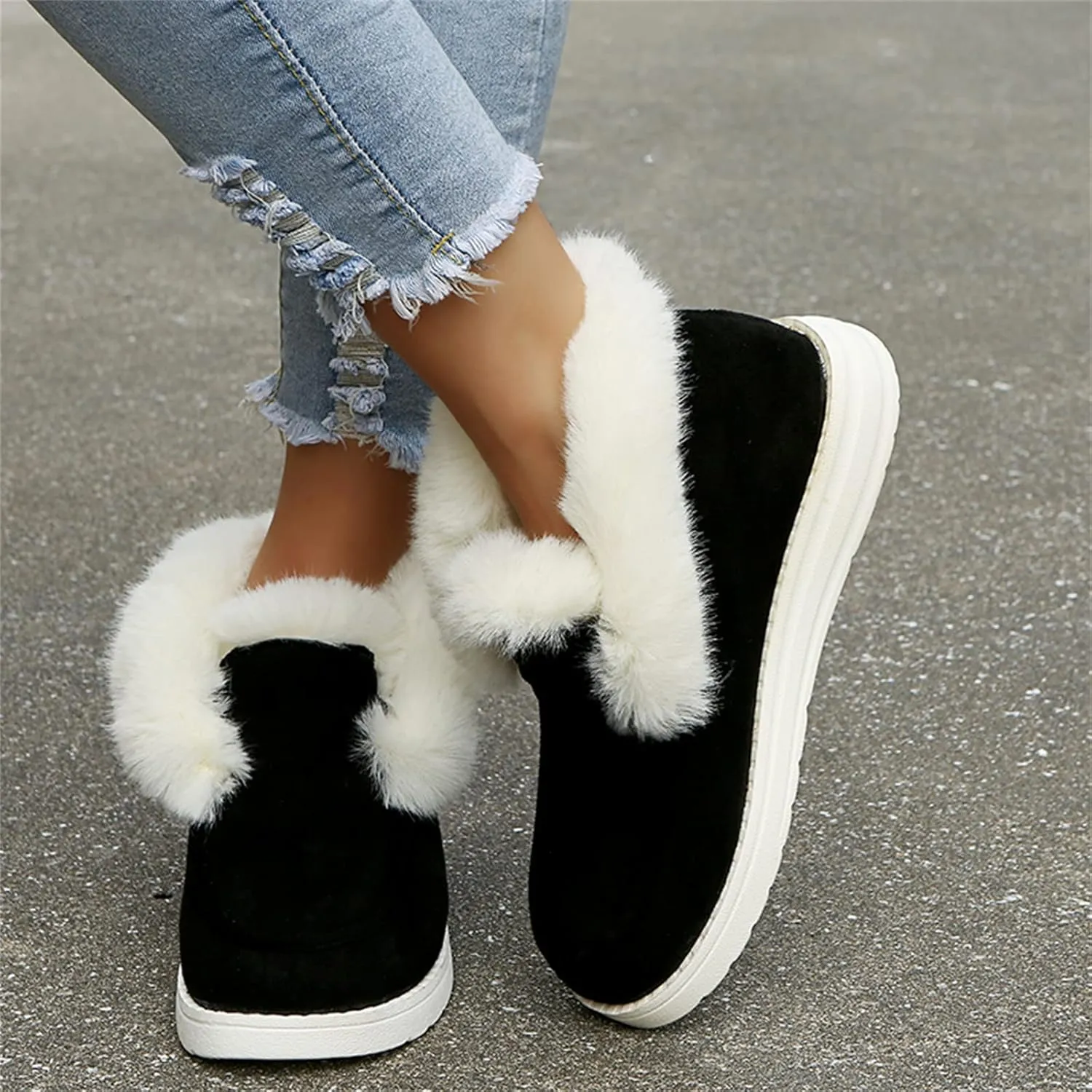 Lausiuoe Boots For Women Ankle Booties Winter Slip On Comfortable Snow Fuzzy Boots Fashion Casual Walking Shoes Loafers
